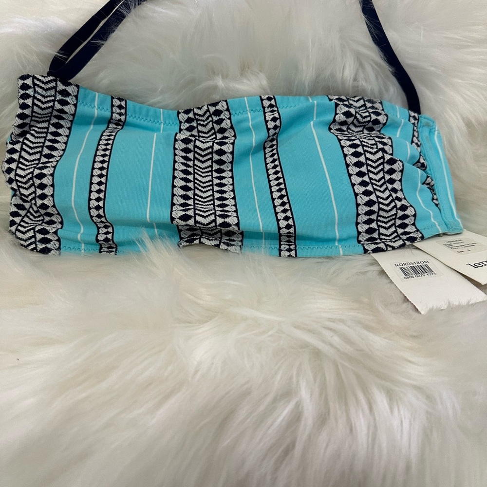 Lemlem Turquoise and Black Geometric Bikini Top
